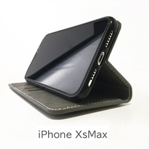 iPhone XS Max用 アイフォンXS Max 手帳型ケース グレー 送料無料 スプリットレザー_画像1
