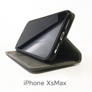 iPhone XS Max用 アイフォンXS Max 手帳型ケース グレー 送料無料 スプリットレザー