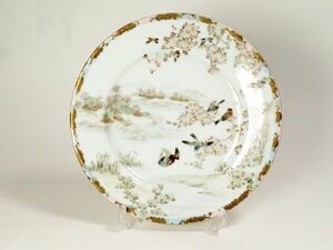 【6745】明治期　瀬戸　花鳥図　色絵　飾り皿（初品・買取品）