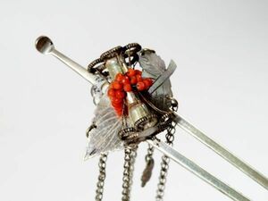 [7027] kimono small articles ( Meiji * Taisho * Showa era ) silver skill .. entering flower . ornamental hairpin ( the first goods * purchase goods )