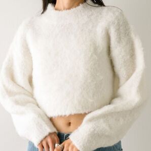 トップス ニットセーター ハイネック シャギー ニット クロップド
