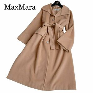 マックスマーラ★MaxMara★【高級銀タグ】 ベルテッドコート ロング丈 着丈114cm 女優襟 アイコンコート キャメル サイズ38 L相当