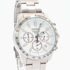 美品 セイコー SEIKO クロノグラフ 腕時計 ホワイト文字盤 デイト SS メンズ 稼働品 6T63-00D0 の画像1