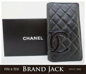 シャネル CHANEL カンボンライン 長財布 ココマーク ブラック×内側ピンク系 レディース 中古品