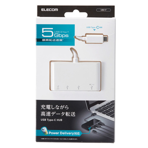 PD充電対応USB3.1ハブ 4ポート USB Type-C接続 USB 3.1Gen1対応 USB Aポート2つとUSB Type-Cポート2つを搭載: U3HC-A423P5WH