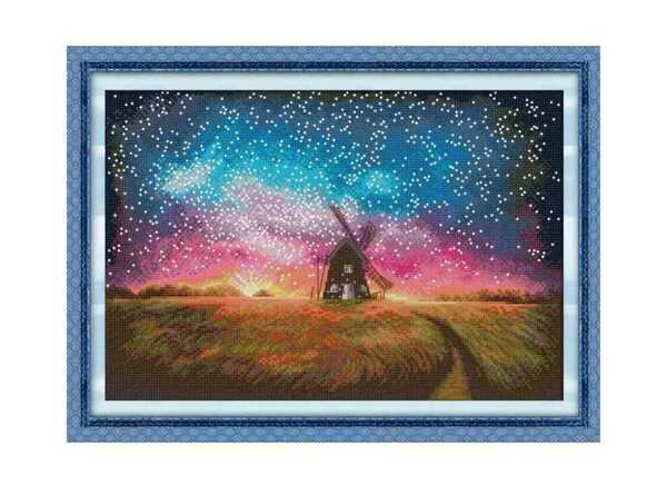 クロスステッチキット Windmill and sunset 日没(図案印刷あり) 14CT 42×30cm 刺繍