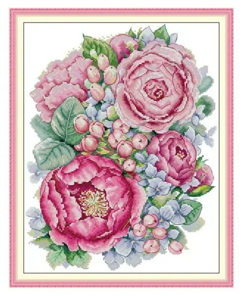 クロスステッチキット ピンクフラワーブルーム 花咲く桃花 14CT 31×38cm 図案印刷あり 刺繍