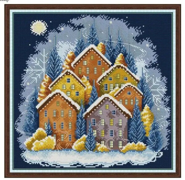 クロスステッチキット Winter Colorful House ウインターカラフルハウス 冬 雪 14CT 33×33cm 刺繍