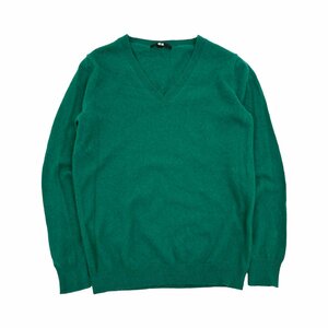 カシミヤ100%◆UNIQLO ユニクロ カシミアウール 長袖 Vネック ニット セーター Lサイズ/グリーン 緑系/レディース/O-45