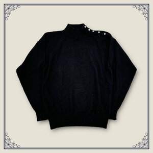 カシミヤ100%◆TIAN SHAN 肩ボタンデザイン 長袖 カシミアウール ニット セーター Mサイズ/黒/ブラック系