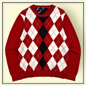 カシミヤ混◆TOMMY HILFIGER トミーヒルフィガー アーガイル柄 コットンニット セーター Mサイズ / 赤 レッド メンズ