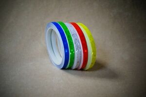 反射テープ【赤、青、黄、白、緑】５色　５ロールセット　蛍光　新品　10mm×8m