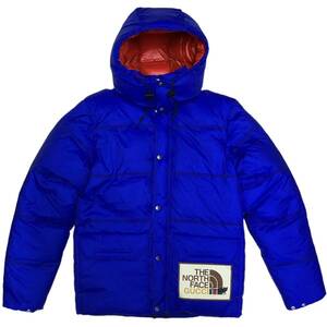 グッチ ノースフェイス L フーデッド ダウンジャケット 定価308000円 ブルー レッド GUCCI × THE NORTH FACE コラボ　正規品