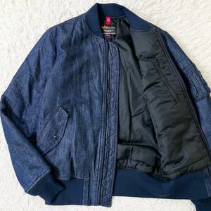 美品/希少L ALPHA アルファ デニム MA-1 フライトジャケット WASHI DENIM 中綿 KAIHARA DENIM ネイビー インディゴ BACK NUMBER ブルゾン