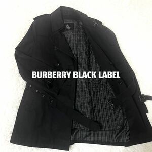 バーバリーブラックレーベル トレンチコート チェック ライナー付き L ブラック BLACK LABEL BURBERRY 黒　ステンカラー ノバチェック