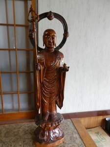 ⑩木彫 細密彫刻 在銘 仏教美術 木製 彫刻地蔵菩薩（130cm）美術品 オブジェ 置物　県展受賞作家｜仏像 　｜017024