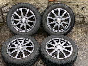 中古 スタッドレスタイヤ 155/65R14 エブリィより取外し PCD100 4穴 14インチ 4.5J 4本セット