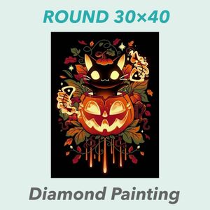 【ダイヤモンドアートキット】ハロウィン 猫 30×40 《丸型／ラウンドビーズ》ダイヤモンドペインティング モザイクアート