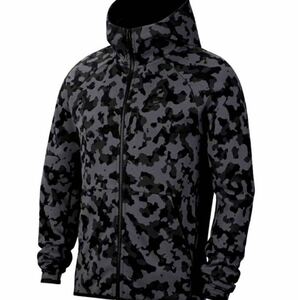 激レアNIKE テックフリース パーカー　迷彩　豹柄　2XL ナイキ Tech Fleece Full Zip Hoodie カモ 迷彩 グレーブラック