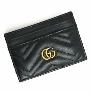 （新品・未使用品）グッチ GUCCI GGマーモント シェブロン カードケース 名刺入れ パスケース レザー ブラック 黒 ゴールド金具 443127