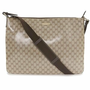 （中古）グッチ GUCCI メッセンジャー ショルダーバッグ 斜め掛け GGクリスタル ベージュ ブラウン 茶 シャンパンゴールド金具 190628