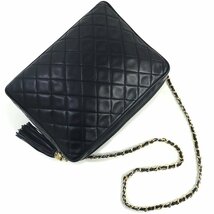 （中古）シャネル CHANEL マトラッセ フリンジ タッセルチャーム チェーン ショルダーバッグ ラムスキン レザー ブラック 黒 ゴールド金具_画像6