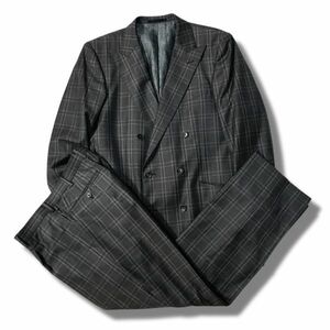 《良品◎》GINZA GLOBAL STYLE★Loro Piana*ロロピアーナ*裏地ペイズリー柄*チェック*ダブルセットアップスーツ*グレー(MA5731)◆S60