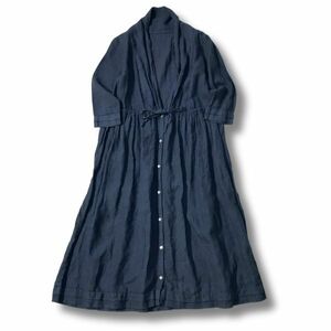 《良品◎》Nest Robe ネストローブ★日本製*リネン*麻*ロングシャツワンピース*ネイビー(LA1674)◆S60