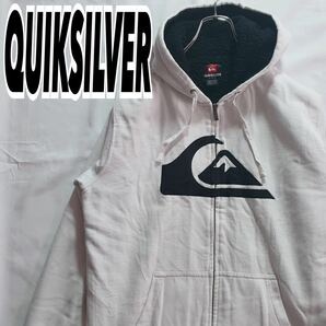 QUIKSILVER クイックシルバー メンズ ヴィンテージ デカロゴ ジップアップパーカー フーディー ホワイト M 古着 #MA0353