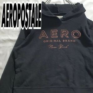 AEROPOSTALE エアロポステール レディース ヴィンテージ ショート丈 プルオーバーパーカー フーディー ブラック L 古着 #MA0338