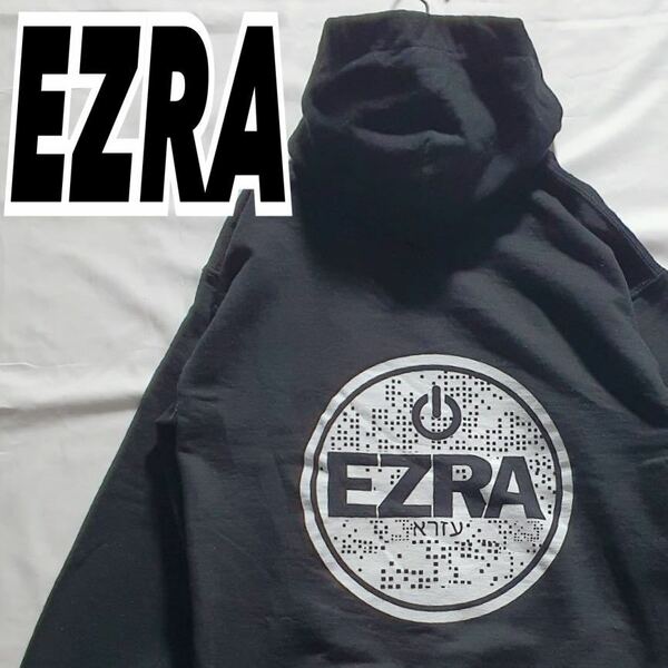 EZRA エズラ メンズ ヴィンテージ サークルロゴ デカロゴ プルオーバーパーカー フーディー ブラック L 古着 #MA0362