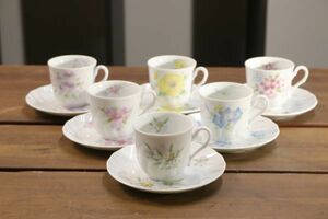 未使用 Notitake ノリタケ GENTIANA カップ＆ソーサー 6客 絵変わり 花柄 千趣会 洋食器 珈琲 コーヒー Ja2402