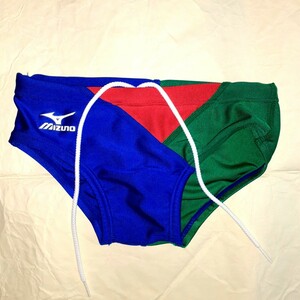 美品 Mizuno ジュニア男子競泳水着 ブーメラン水着 カラフルカラー スイミングデザイン 練習用 光沢系生地