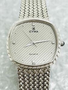 ♪ CYMA シーマ メンズ 腕時計 604SP クォーツ 石付 スクエアフェイス 3針 純正ベルト SS シルバー グレー文字盤