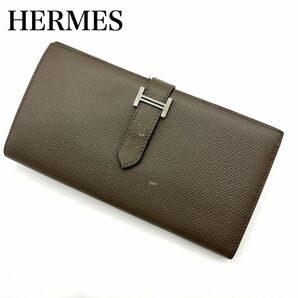 HERMESエルメス ベアンスフレ 長財布 刻印:D グレー　レディース　メンズ