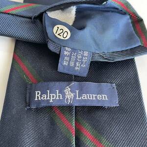 RALPH LAUREN（ ラルフローレン) 紺赤緑ストライプ紋章ネクタイ