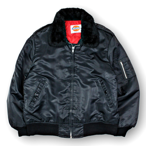 90s USA製 DICKIES ディッキーズ 防寒中綿入り 襟ボア ボンバージャケット フライトジャケット MA-1 B-15 ブラック ビッグシルエット