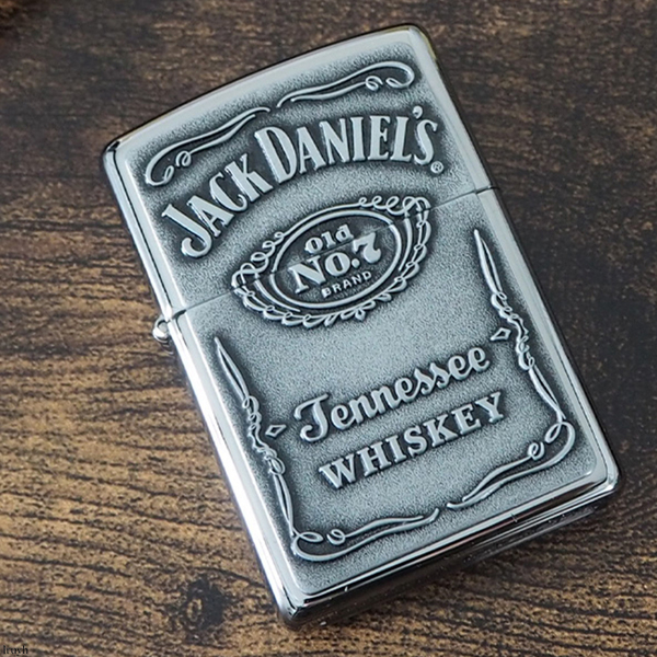 ジャックダニエル ウイスキー ZIPPO(ジッポー) 永久保証付き Whiskey Jack Daniel's エンブレム加工 シルバー かっこいい 渋い MADE IN USA