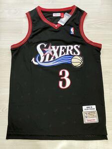 【未使用品】NBA 76ers　IVERSON #3 アレン・アイバーソンSIXERS シクサーズ　ユニフォーム ゲームシャツ　ジャージ　刺繍　XL 黒　美品