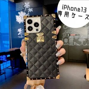 iPhone13 キルティング ケース　黒　スクエア