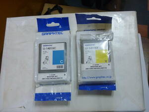  unused graph Tec GRAPHTEC printer ink tanker made in Japan 2 piece set IJ-14015C( Cyan ) + IJ-14015Y( yellow ) 130ml free shipping 