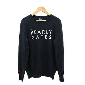 【格安】1,000円～ PEARLY GATES パーリーゲイツ カシミヤ ニットセーター ネイビー系 サイズ2 レディース ゴルフ 縮み有り [M4354]