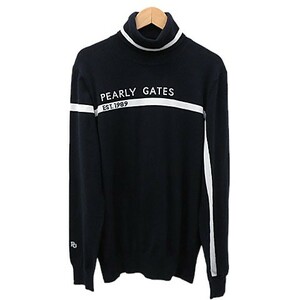 【格安】1,000円～ PEARLY GATES パーリーゲイツ タートルネック コットン ニットセーター 2023 ネイビー系 サイズ1 非売品 [M4425]