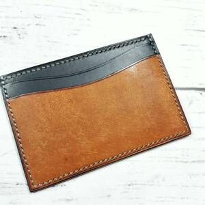 RiDo Leather Works【プエブロ&ブッテーロ】カードホルダー★コニャック×ブラック　カードケース　イタリアンレザー　ハンドメイド