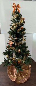 美品 クリーニング作業済み クリスマスツリーセット 150cm コパー＆ゴールドカラー LEDイルミネーション付 （検230