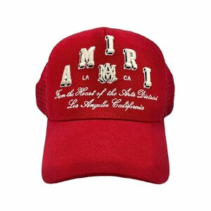 美品 AMIRI アミリ メッシュ キャップ 帽子 ロゴ 刺繍 レッド系 赤系 約61cm
