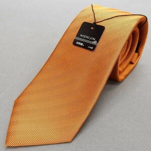 西陣織　ハンドメードネクタイ　セッテピアゲ　セブンホールド　オレンジ　ヘリンボーン　シルク100％　日本縫製　NJ-ST09