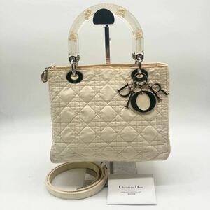 1円〜 【美品　希少】　Christian Dior クリスチャンディオール カナージュ　レディディオール　2way ナイロン　ベージュ　アイボリー