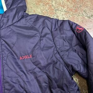 aigle エーグル リバーシブル 中綿ジャケット 紫 ターコイズ 150 こども 八g1の画像2