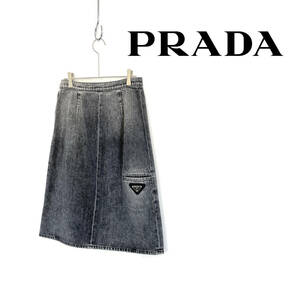 2020SS PRADA プラダ トライングルロゴ ビンテージ加工 デニム スカート size 40　0106704